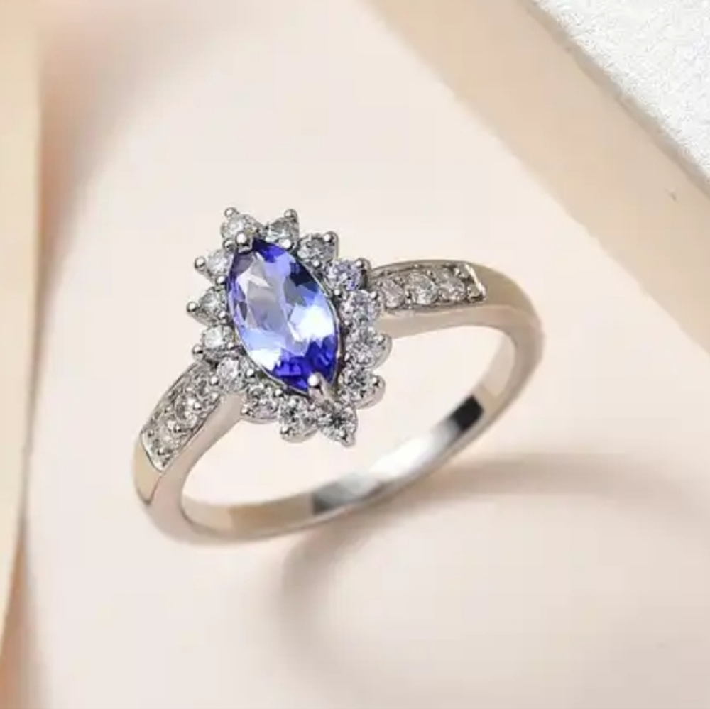 Genuine Tanzanite & Moissanite Ring Platinum/Sterling Silver Sz 7! ♥️ - Picture 5 of 8